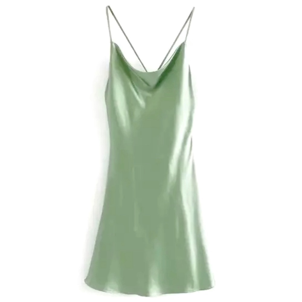 NWOT Green Satin Effect Cross Back Dress, M